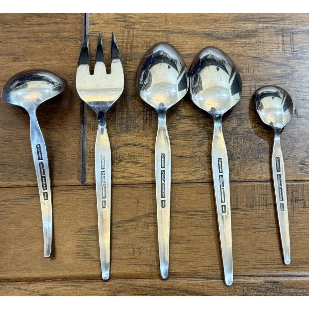 5 LOT‎ Vintage National Stainless Flatware Granada Serving Set Japan Ladel Spoon